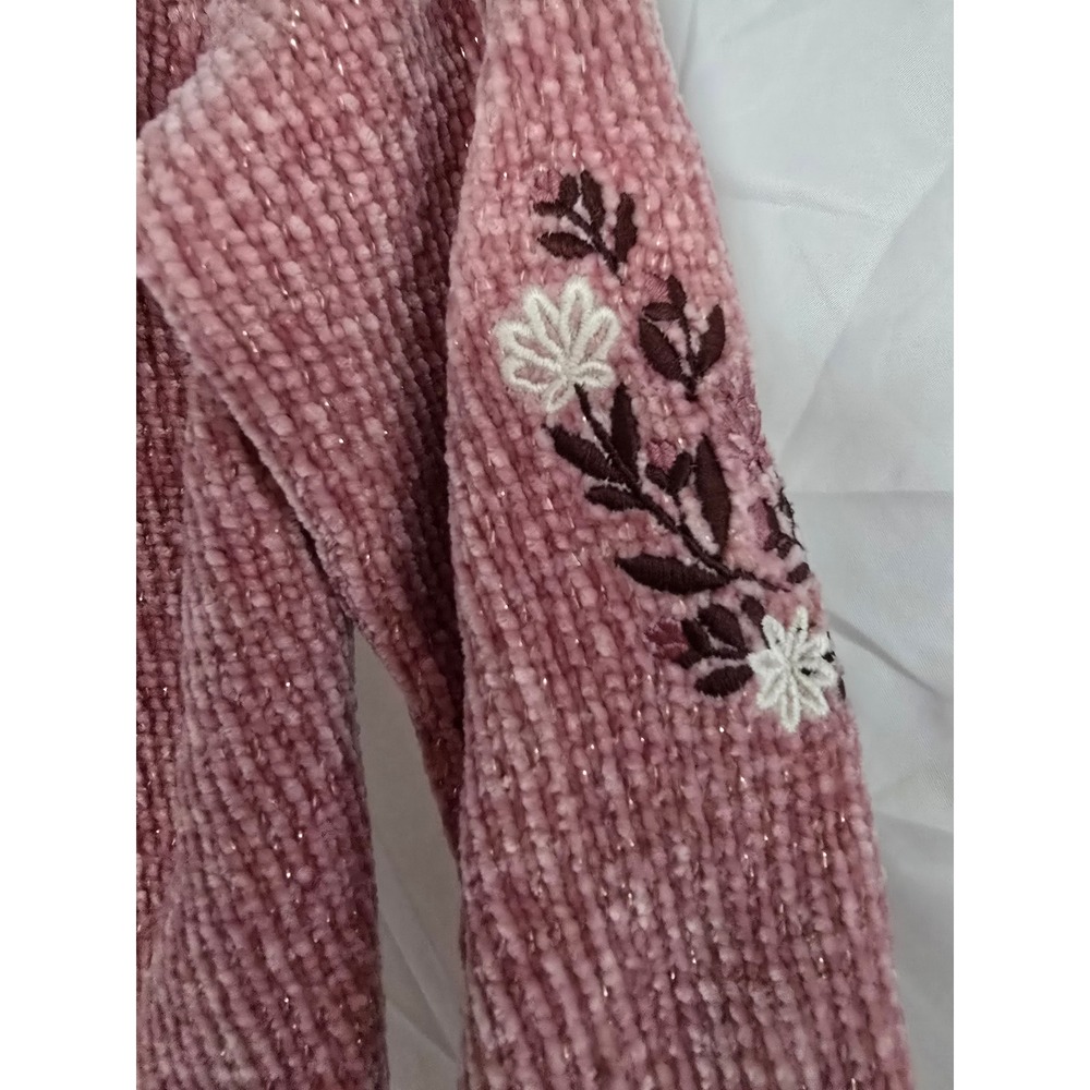 Nicole Miller New York Kids Pink Chenille Floral Embroidered Sweater Size 2T - Picture 3 of 7